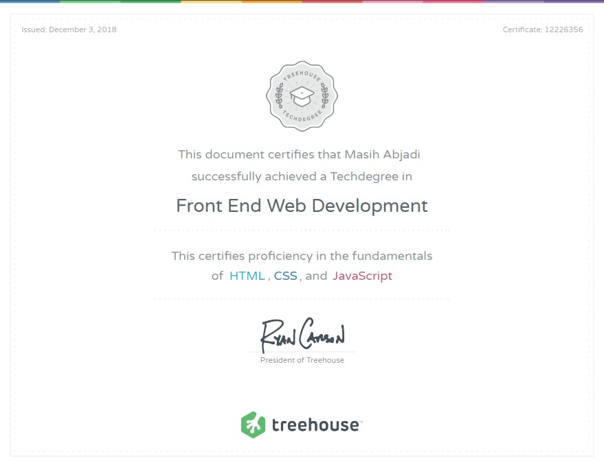 Masih Abjadi's TechDegree FEWD Certificate